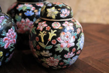 Load image into Gallery viewer, Vintage Chinese Black Floral Chinoiserie Ginger Jars – Set Of Three, Hand-Enamelled Porcelain
