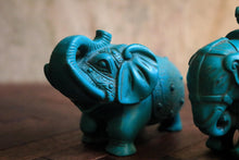 Load image into Gallery viewer, Vintage Chinese Turquoise Resin Elephant Figures – Pair, 8 Cm Tall

