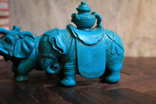 Load image into Gallery viewer, Vintage Chinese Turquoise Resin Elephant Figures – Pair, 8 Cm Tall
