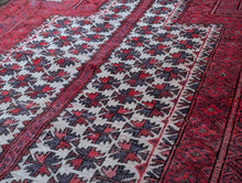 Load image into Gallery viewer, 2'12" X 4'5" - Vintage Afghan Baluch (Baluchi) Tribal Hand-Knotted Wool Rug - Madder Red, Ivory &amp; Indigo - 91 X 135 Cm
