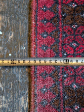 Load image into Gallery viewer, Vintage Afghan Turkoman Bokhara-Style Hand-Knotted Wool Rug - Madder Red &amp; Charcoal - 77 X 138 Cm
