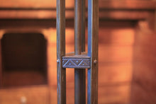 Load image into Gallery viewer, Antique Arts And Crafts Stained Glass Table Lamp - Pierced Metal Prairie Shade - Red &amp; Green Glass - 60 Cm Tall
