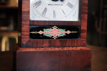 Load image into Gallery viewer, Antique Wooden Mantel Clock In Working Order - Murr &amp; Sons Bellingham, Painted Detail
