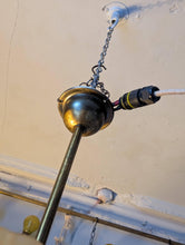 Load image into Gallery viewer, Vintage Art Deco Shell Flower Pendant Light With Frosted Glass Shades, 4-Light Brass Tone Chandelier
