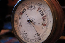 Load image into Gallery viewer, Antique Carved Wooden Barometer &amp; Thermometer - Weather Station - 1902
