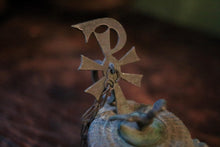 Load image into Gallery viewer, Antique Romanesque Bronze Oil Lamp With Chi-Rho Cross &amp; Bird Finial
