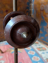 Load image into Gallery viewer, Antique Double Spool Stand - Turned Wood Reels On Metal Pole - Atelier Sewing Thread Holder
