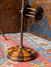 Load image into Gallery viewer, Antique Double Spool Stand - Turned Wood Reels On Metal Pole - Atelier Sewing Thread Holder
