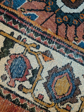 Load image into Gallery viewer, 4'11" x 3'5" - Vintage Kurdish Geometric Wool Rug With Medallion Design - Indigo Blue, Terracotta &amp; Soft Ivory - 152 x 103 cm
