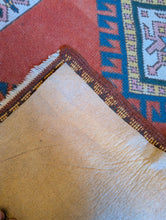 Load image into Gallery viewer, 4'3" x 3'2" - Vintage Anatolian Geometric Wool Rug - Terracotta Orange, Sky Blue &amp; Soft Ivory - 129 x 96 cm
