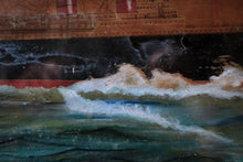 Load image into Gallery viewer, Stormy Seascape With Clipper And Icebergs — Signed Vintage Oil On Canvas In Gilt Frame
