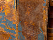 Load image into Gallery viewer, Antique Six-Panel Folding Screen Room Divider - Blue &amp; Gilt Baroque Panels With Damask Reverse - Approx 1.8m Tall
