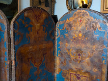 Load image into Gallery viewer, Antique Six-Panel Folding Screen Room Divider - Blue &amp; Gilt Baroque Panels With Damask Reverse - Approx 1.8m Tall
