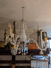 Load image into Gallery viewer, Vintage C.1930's Crystal 3-Arm Chandelier With Chrome Arms &amp; Frosted Glass Stem - Ship’s Cabin Provenance
