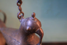 Load image into Gallery viewer, Antique Indian Hanging Diya Oil Lamp - Bird Form Bronze Temple Lantern
