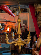 Load image into Gallery viewer, Vintage Gilt Wood 5-Arm Chandelier Rewired, Neoclassical Ceiling Light, 52cm Tall x 49cm Wide
