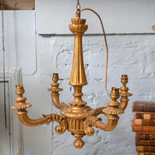 Load image into Gallery viewer, Vintage Gilt Wood 5-Arm Chandelier Rewired, Neoclassical Ceiling Light, 52cm Tall x 49cm Wide
