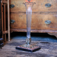 Load image into Gallery viewer, Antique Art Deco Lion Head Fluted Glass Trumpet Vase On Marble Base - 53cm
