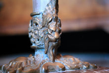 Load image into Gallery viewer, Antique Art Deco Lion Head Fluted Glass Trumpet Vase On Marble Base - 53cm
