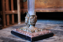 Load image into Gallery viewer, Antique Art Deco Lion Head Fluted Glass Trumpet Vase On Marble Base - 53cm
