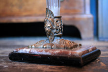 Load image into Gallery viewer, Antique Art Deco Lion Head Fluted Glass Trumpet Vase On Marble Base - 53cm
