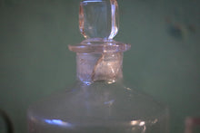 Load image into Gallery viewer, Antique Apothecary Bottle Trio With Stoppers, Original Pharmacy Labels, Clear Glass Chemist Jars, Tallest 25 cm (9.84")
