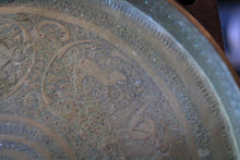 Load image into Gallery viewer, Antique Engraved Brass Tray 39cm, Ornate Arabesque Charger Plate
