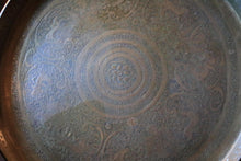 Load image into Gallery viewer, Antique Engraved Brass Tray 39cm, Ornate Arabesque Charger Plate
