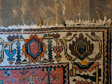 Load image into Gallery viewer, 4'11" x 3'5" - Vintage Kurdish Geometric Wool Rug With Medallion Design - Indigo Blue, Terracotta &amp; Soft Ivory - 152 x 103 cm
