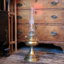 Load image into Gallery viewer, Vintage Brass Oil Lamp With Clear Glass Chimney – Globe Lighting Burner – Working Kerosene Table Lamp
