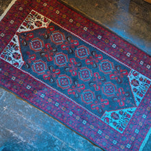 Load image into Gallery viewer, 3'7" x 6'5" - Vintage Afghan Baluch (Baluchi) Tribal Hand-Knotted Wool Rug - Madder Red, Indigo &amp; Ivory - 109 x 196 cm
