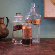 Load image into Gallery viewer, Antique Apothecary Chemist Bottles Set - Labeled Glass Stoppered Pharmacy Jars - Largest 24cm (9.4")
