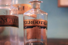 Load image into Gallery viewer, Antique Apothecary Chemist Bottles Set - Labeled Glass Stoppered Pharmacy Jars - Largest 24cm (9.4")
