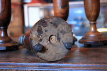 Load image into Gallery viewer, Set Of Four Vintage Turned Wooden Candlesticks With Brass Sconces - 30cm / 11.8" Tall
