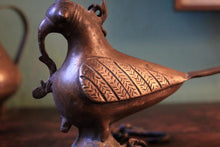 Load image into Gallery viewer, Antique Indian Hanging Diya Oil Lamp - Bird Form Bronze Temple Lantern
