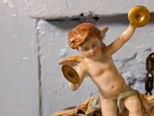 Load image into Gallery viewer, Vintage C.1950's Sherholtz Dresden Hand-Painted Porcelain Cherub Wall Mirror - VNP - Rose Garland Rococo - 63 x 24 cm
