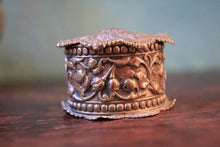 Load image into Gallery viewer, Antique Ornate Embossed Brass Pill Box / Trinket Box - Floral Scrollwork - Jewelry Ring Box - 6.8 cm
