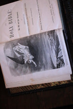 Load image into Gallery viewer, Antique Victorian Holy Bible Illustrated - Cassell Petter &amp; Galpin - Leather Bound Gilt Spine - Over 900 Engravings - C.1860
