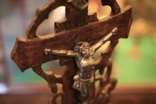 Load image into Gallery viewer, Antique Carved Wooden Crucifix With Metal Corpus - Black Forest -  43 cm / 16.9"
