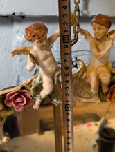 Load image into Gallery viewer, Vintage C.1950's Sherholtz Dresden Hand-Painted Porcelain Cherub Wall Mirror - VNP - Rose Garland Rococo - 63 x 24 cm
