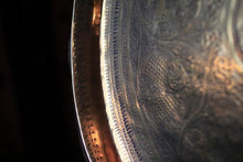 Load image into Gallery viewer, Vintage Hand-Engraved Brass Tray - Figural Birds &amp; Floral Arabesque  - 43cm / 17" Diameter
