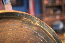 Load image into Gallery viewer, Vintage Hand-Engraved Brass Tray - Figural Birds &amp; Floral Arabesque  - 43cm / 17" Diameter
