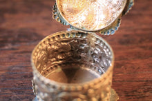 Load image into Gallery viewer, Antique Ornate Embossed Brass Pill Box / Trinket Box - Floral Scrollwork - Jewelry Ring Box - 6.8 cm
