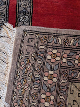 Load image into Gallery viewer, 2'5" x 4'8" - Vintage Turkish Hand Knotted Prayer Rug - Crimson Red &amp; Dove Grey Blue - 74 x 143 cm

