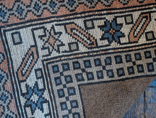 Load image into Gallery viewer, 6'3" x 4'4" - Vintage Anatolian Kars Kazak Geometric Wool Rug - Cocoa Brown, Ivory &amp; Blue - 190 x 132 cm
