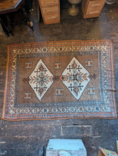 Load image into Gallery viewer, 6'3" x 4'4" - Vintage Anatolian Kars Kazak Geometric Wool Rug - Cocoa Brown, Ivory &amp; Blue - 190 x 132 cm
