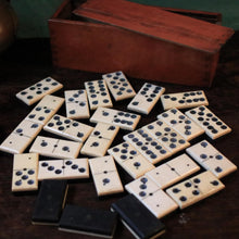 Load image into Gallery viewer, Antique Bone Domino Set In Wooden Slide Lid Box - 28 Tiles
