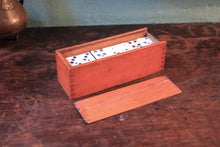 Load image into Gallery viewer, Antique Bone Domino Set In Wooden Slide Lid Box - 28 Tiles
