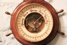 Load image into Gallery viewer, Vintage Ship’s Wheel Wall Barometer - Nautical Brass &amp; Wood - Working - 20 Cm / 7 7/8"
