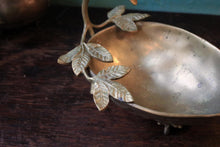 Load image into Gallery viewer, Vintage Art Nouveau Brass-Tone Swan Handle Nut Bowl - Leaf &amp; Vine Tripod Dish
